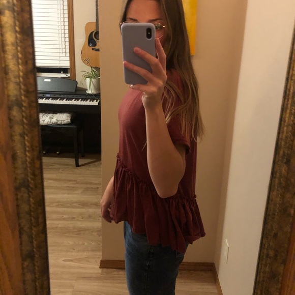 SHEIN maroon peplum blouse. - Picture 2 of 3